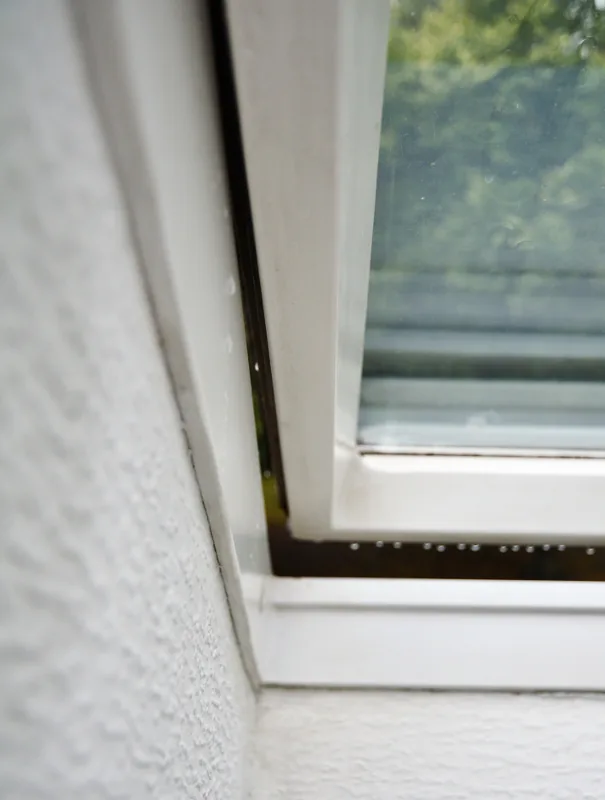 Regentropfen an der Innenseite des Dachfensters